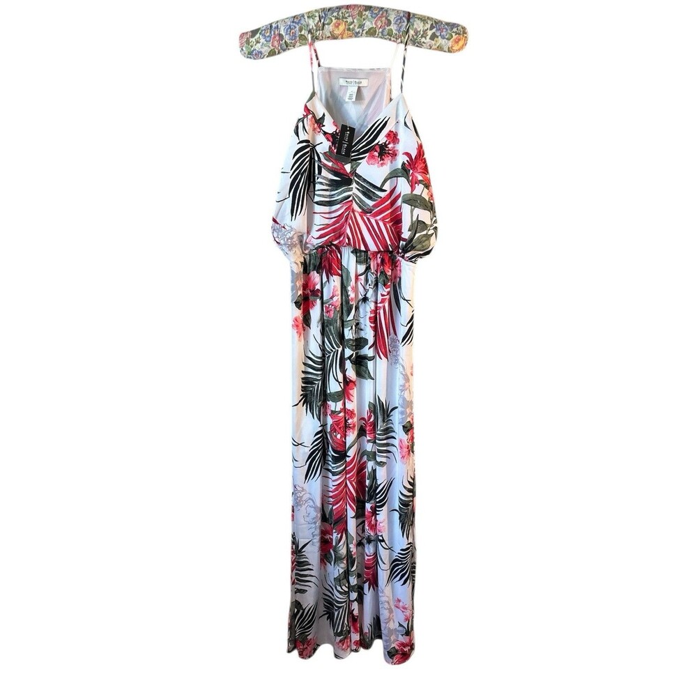 White House Black Market Floral V neck Maxi Dress sz 4 Tropical Vacay Empire NWT